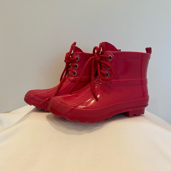 Corelli Kids Hot Pink Rain Boots / Tie Rubber Boots w Turquoise Lining Girls 3-4 - Picture 1 of 8